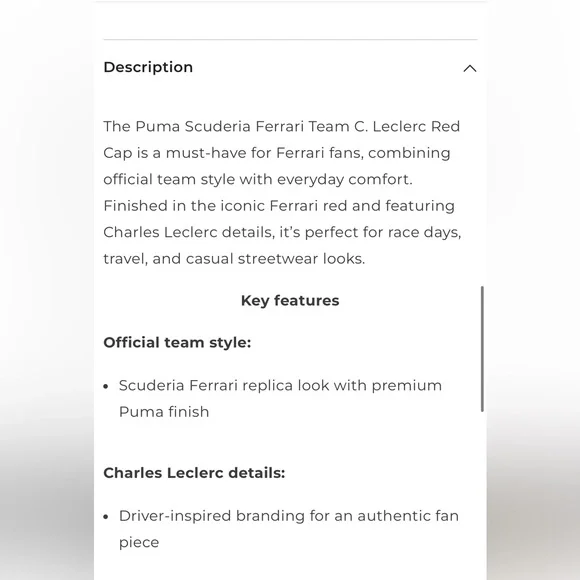 NWT Ferrari Team Hat Charles Leclerc size ADULT with adjustable back. NWT. - Picture 7 of 8